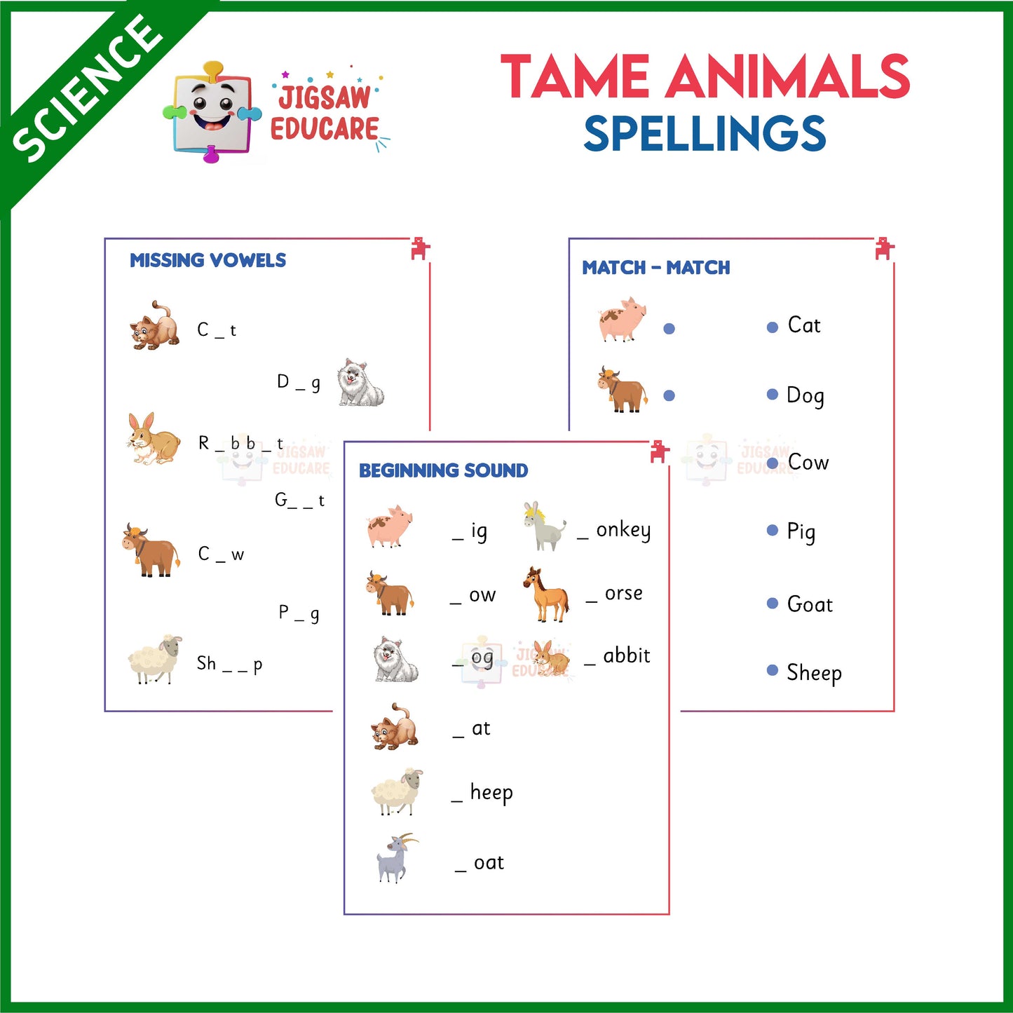 TAME ANIMALS_SPELLINGS *